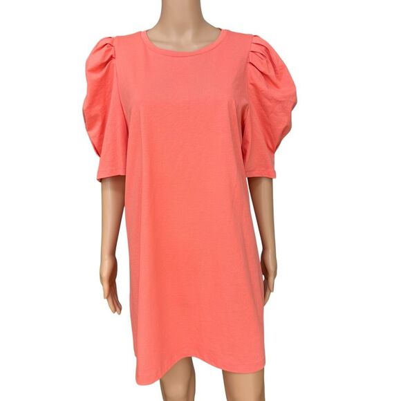 Tuckernuck Pomander Place peach orange Stella dress puff sleeves cotton size XL - Picture 2 of 7